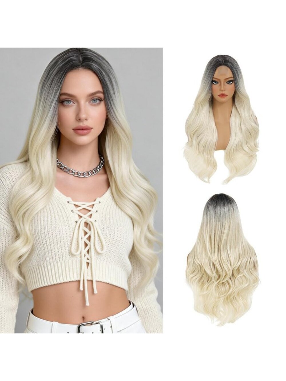 Women's Platinum Blonde 26 Inch Middle Part Natural Looking Synthetic Curly Wigs